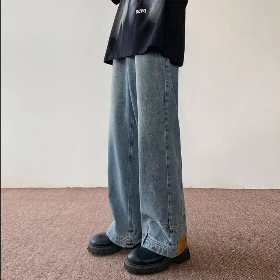 American Style High Street Upside Down Design Sensibility Jeans European Hip Hop Streetwear Fit Straight Leg Pants