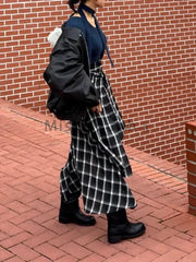 Korean Vintage Black Plaid Skirt Y2k High Waist Irregular Retro Skirt Chic Desing Sense All-match Clothes