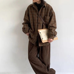 Striped Workwear Long-Sleeved Shirt Japanese Retro Casual Trend Simple Loose College Style Tops