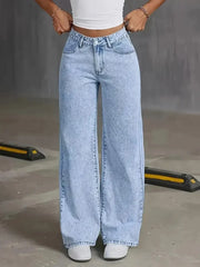 plus Size Wide Leg Jeans Washed Elastic Casual Loose Fit Ladies Denim Pants Comfortable Stretchy Trousers