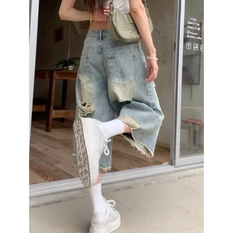 Oversized Wide Leg Design High Street Y2k Ripped Edge Jeans