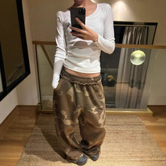 American Style Girl Camouflage Wide Leg Pants Straight Casual Loose Sports Sweatpants Design Long