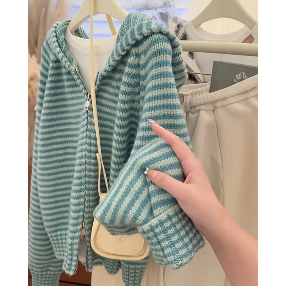 Korean Style Green Knitted Cardigans