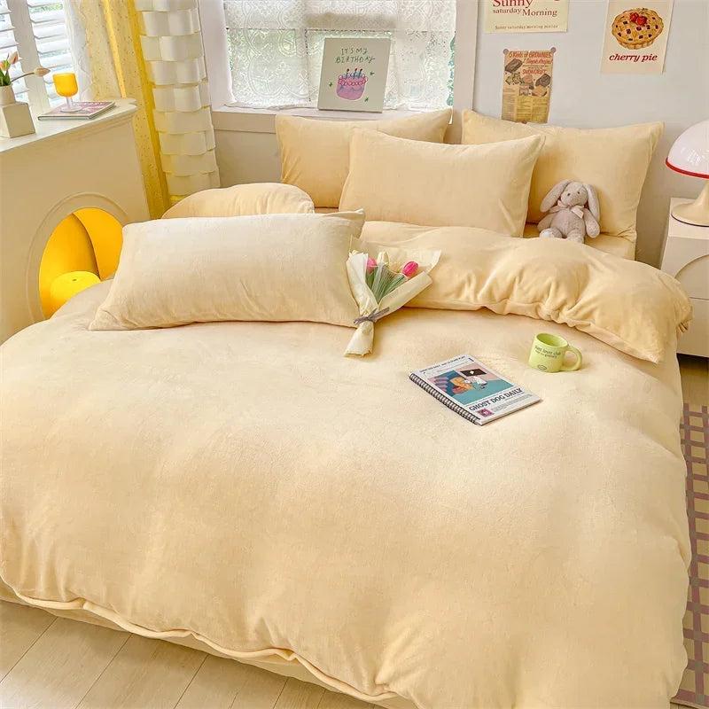 Simple Milk Fleece Warm Duvet Cover Set 220x240 Soft Fluffy Queen Bedding Set Plush Warmth Blanket Cover Sets Cozy