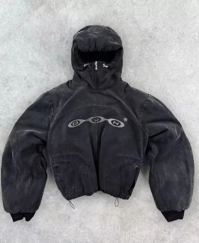 Y2K American High Street Washing Zipper Hooded Sweater Retro Harajuku Loose Hooded Top Clothing