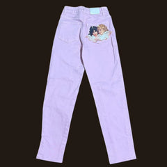 Y2K Light Pink Baggy Straight Leg Jeans Clothing Harajuku Classic Angel Graphic Printed Trousers Gothic High Waist Pants