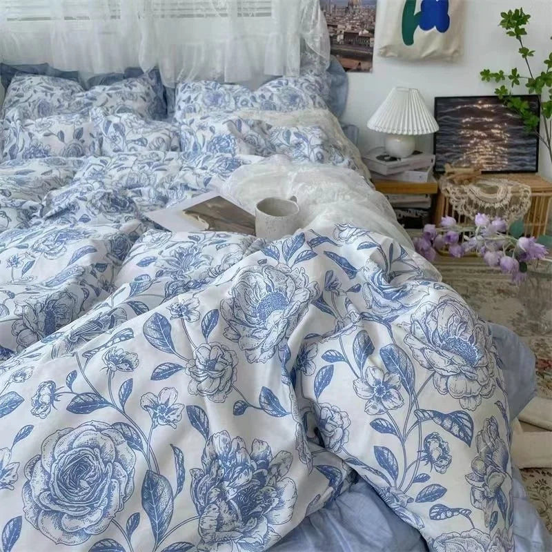 INS Nordic Pink Letter Bedding Set Four Pieces Quilt Cover Girls Single Twin Full Queen Size Duvet Cover Set