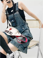 American Vintage Denim Overalls Wide Leg Jumpsuit Slim Fit Loose Design Youthful Style Short Romper