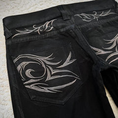 vintage X ray waxing tribal embroidery flared jeans Gothic high street unisex punk slim fit jeans Y2K baggy flared jeans