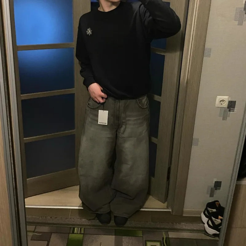 Streetwear Harajuku Solid Color Washed Baggy Jeans Y2K Retro Punk Casual Joker Gothic High Waist Wide Leg Pants