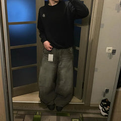 Streetwear Harajuku Solid Color Washed Baggy Jeans Y2K Retro Punk Casual Joker Gothic High Waist Wide Leg Pants