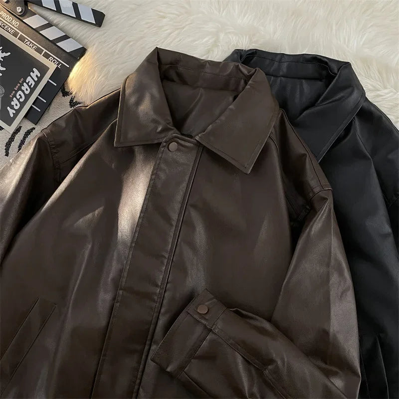 Loose Casual PU Leather Jacket Motorcycle Coat