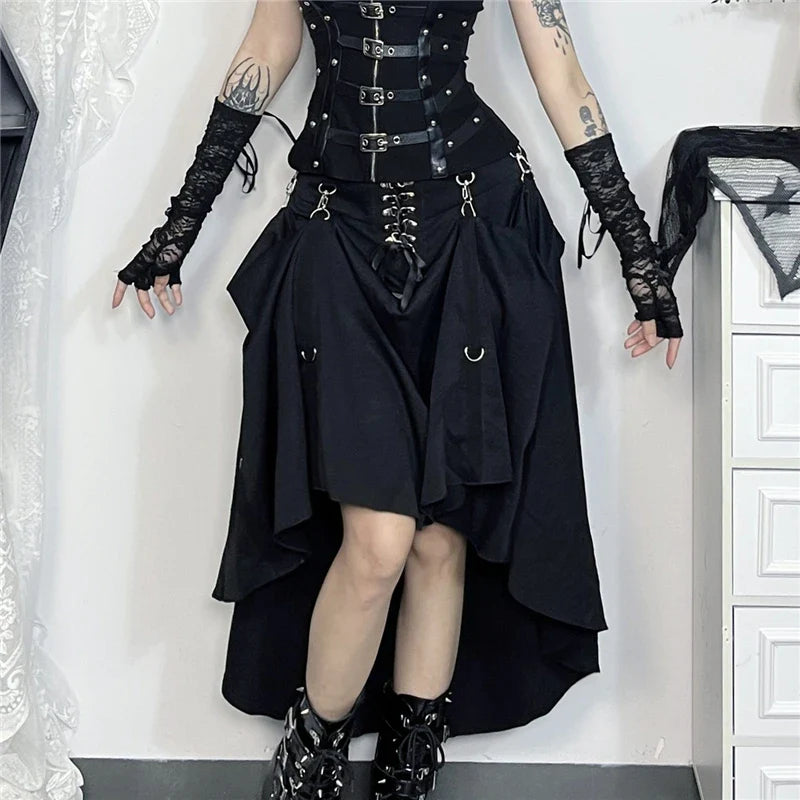 Goth Streetwear Gothic Skirt Harajuku Emo Alternative Grunge High Waist Bandage A-line Skirts Y2k E-girl Indie Clothes