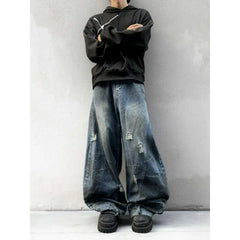 98% Cotton Jeans American Y2k Streetwear Hole Patchwork Design Denim Pants Youth Straight Baggy Stretch Jeans