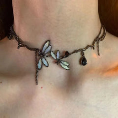 Sweet Cool Gun Black Fantasy Dragonfly Necklace