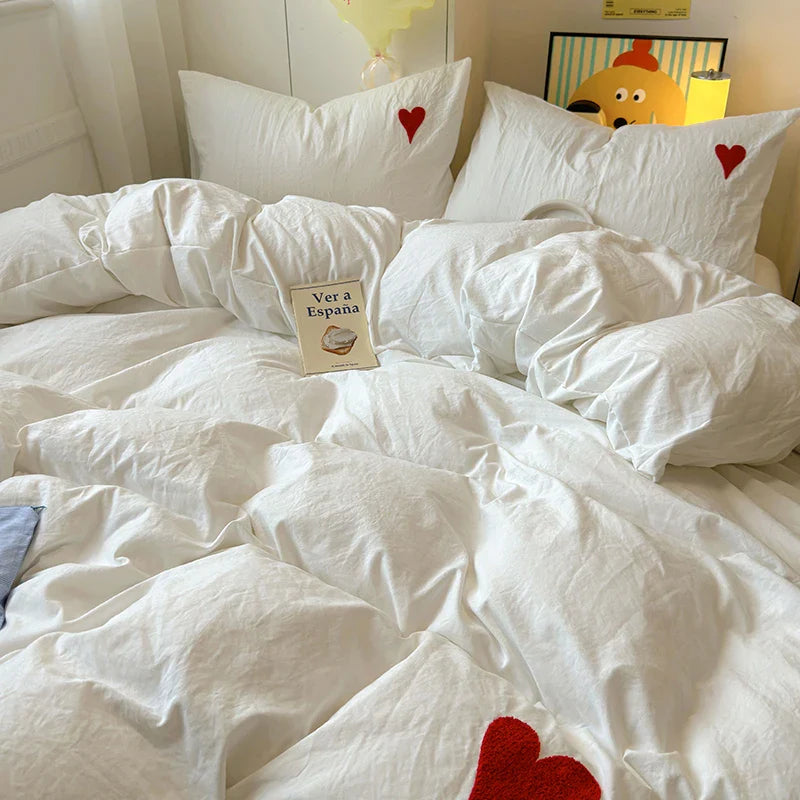 Korean Solid Color Bedding Set Adults Kids Twin Full Queen Size Soft Bed Flat Sheet Duvet Cover Set Pillowcases Simple Bed Linen
