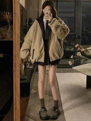 Maillard PU Leather Jacket With Lambswool Coat Both Sides Y2K Velvet Locomotive Cotton-padded Jacket