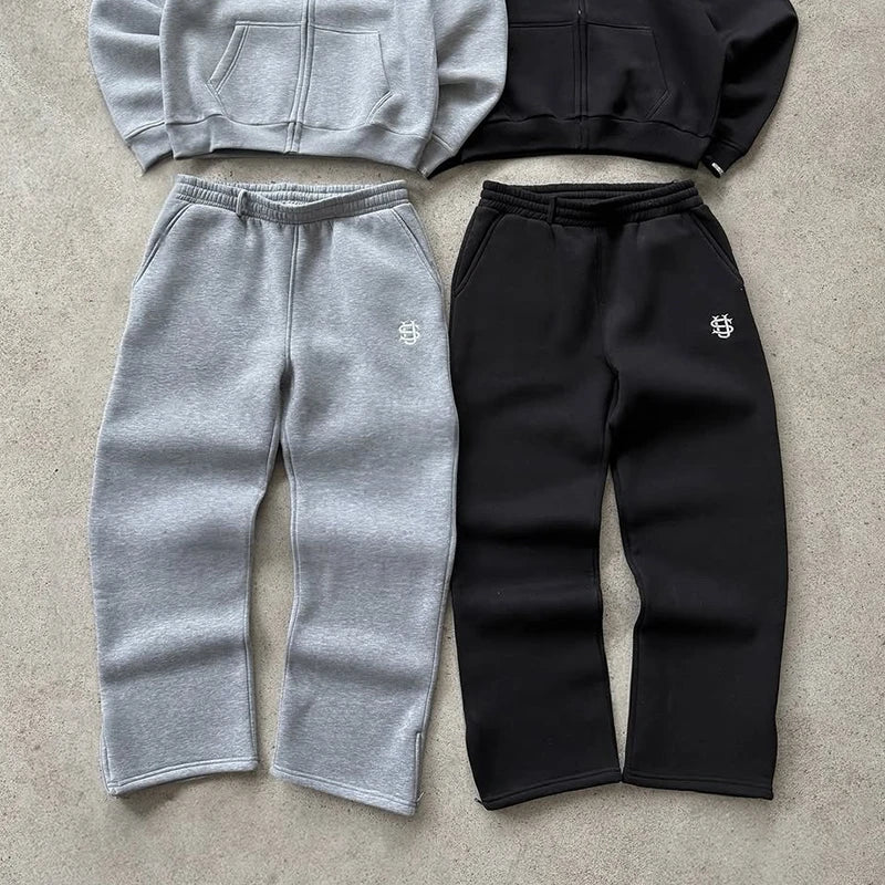 Drawstring Zipper Sweatpants Solid Color Casual High Street Hip-Hop Rap Street Y2K Style High Waist Trousers