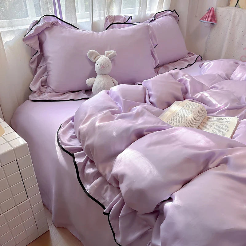 1 lace solid-color duvet cover, comfortable guest room duvet cover, simple