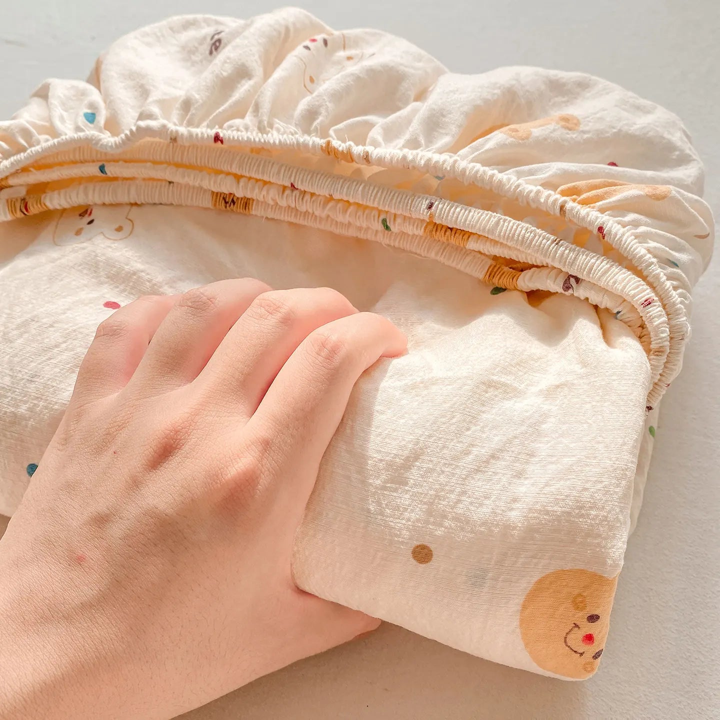 Washed Cotton Fitted Sheet with Elastic Bands Non Slip Adjustable Mattress Cover Printed Pure Cotton