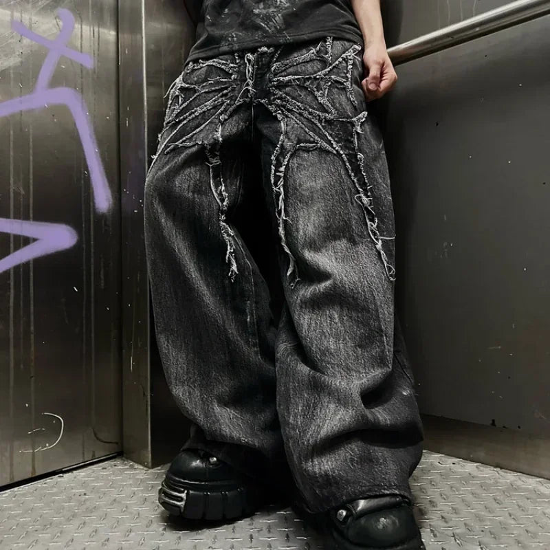 Y2K Baggy jeans Gothic Oversized embroidered spider patchwork wide leg pants American hip hop street style floor pants