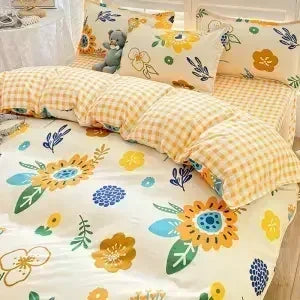Pink Light Blue Checkered Striped Duvet Cover with Multiple Patterns 200X230cm Soft Duvet Cover Suitable