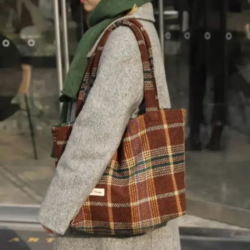 Bag Korean Vintage Square Plaid Zipper SOFT Shoulder Bag Handbag Purse Preppy Style Girls Bag