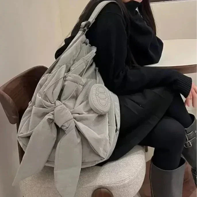 Bag Nylon High-Capacity Casual Backpack Bow Drawstring Shoulder Bag Handbag All-match