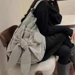 Bag Nylon High-Capacity Casual Backpack Bow Drawstring Shoulder Bag Handbag All-match