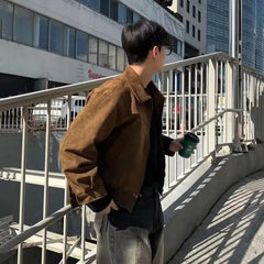 Retro Brown Brown Suede Bomber Jackets
