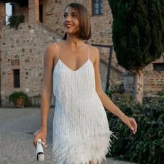 Fashionable Framed Sequins Feather Patchwork Dress Colorful Amazon Direct Sales Sleeveless Dress