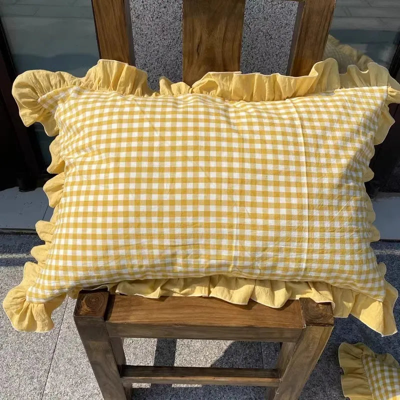 Classic Plaid Pillowcase Cotton Japanese Simple Four-season One Pair Pillow Covers Decorative Bedding Textile Pillow Protector