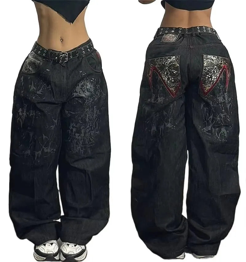 American Trend Retro Hip-hop Embroidery Pattern Baggy Jeans