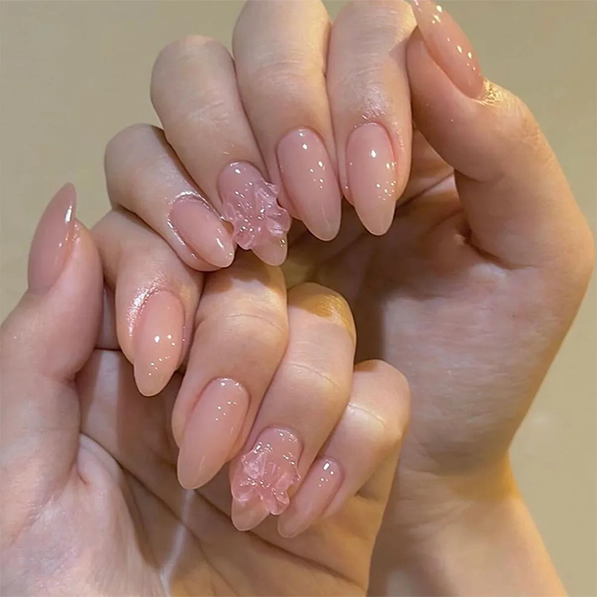 24Pcs Mid-length Almond Ballet False Nails Simple Cat Eye Design Press on Fake Nail Wearable Full Cover Nail Tips Manicure Tools