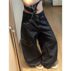 Deeptown Y2K Retro Jeans Big Pocket Scimitar Leopard Wide Leg Denim Cargo Pants Harajuku Baggy Streetwear Trousers