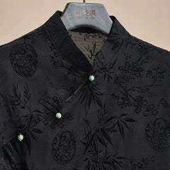 Retro Thin Shirt Chinese Style Cheongsam Top Black Jacquard Short Sleeve T-shirt Mature Clothing