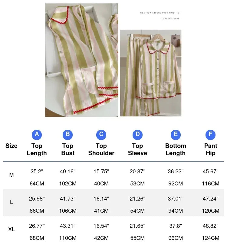 Japanese Sleepwear Pajamas Long Sleeve Pajamas Set Ladies Satin Cute Home Clothes Two Piece Set