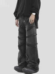 National Tide Couples American Raw Edge Stone Mill Washed Jeans Y2K Gothic Punk Style Loose Straight Tube Make Old Trousers