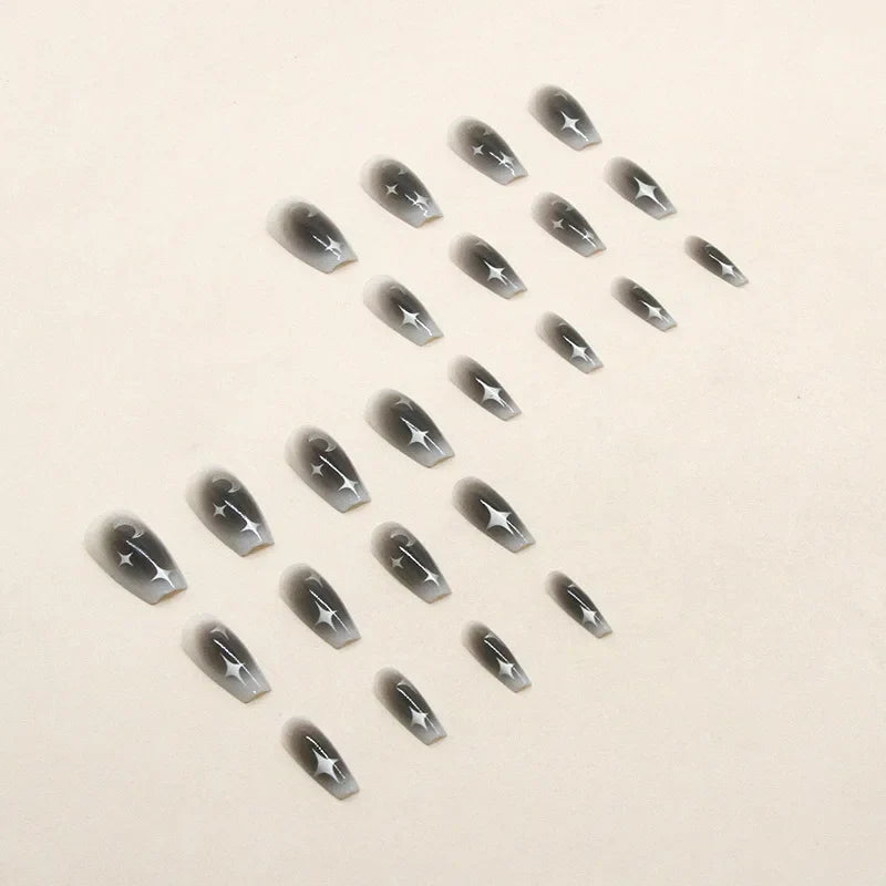 24 PCs Long French Minimalist Moon Nails with 1 Jelly