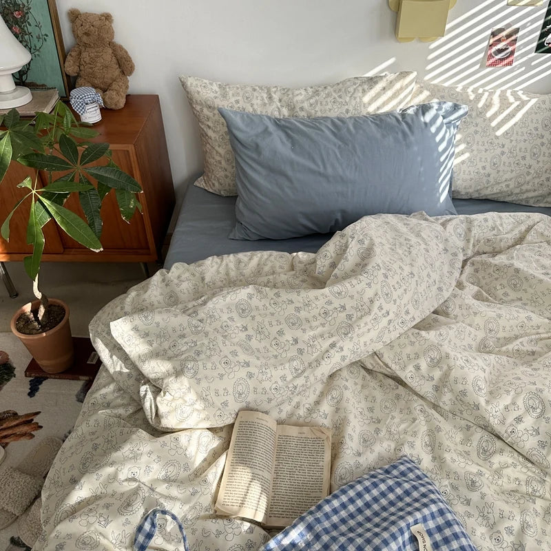Floral Style Duvet Cover Pure Cotton Bed Cover Girls Soft Comforter Covers Set with Pillowcase이불커버 King Size Quilt Cover Set