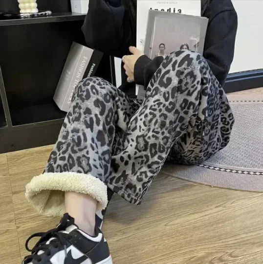 High Waist Fleece Lined Wide Leg Pants Comfortable Casual Korean Style Home Wear Slimming Trousers