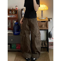American Vintage High Waist Brown Jeans Baggy Y2K Wide Leg Denim Trouser Clothes