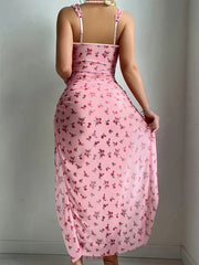 Two-piece lingerie pink Valentine's Day long dress thong