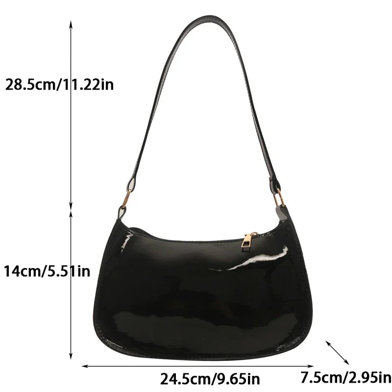 Vintage Patent Leather Shoulder Bag Handbags Casual Designer Hobos Underarm Bag