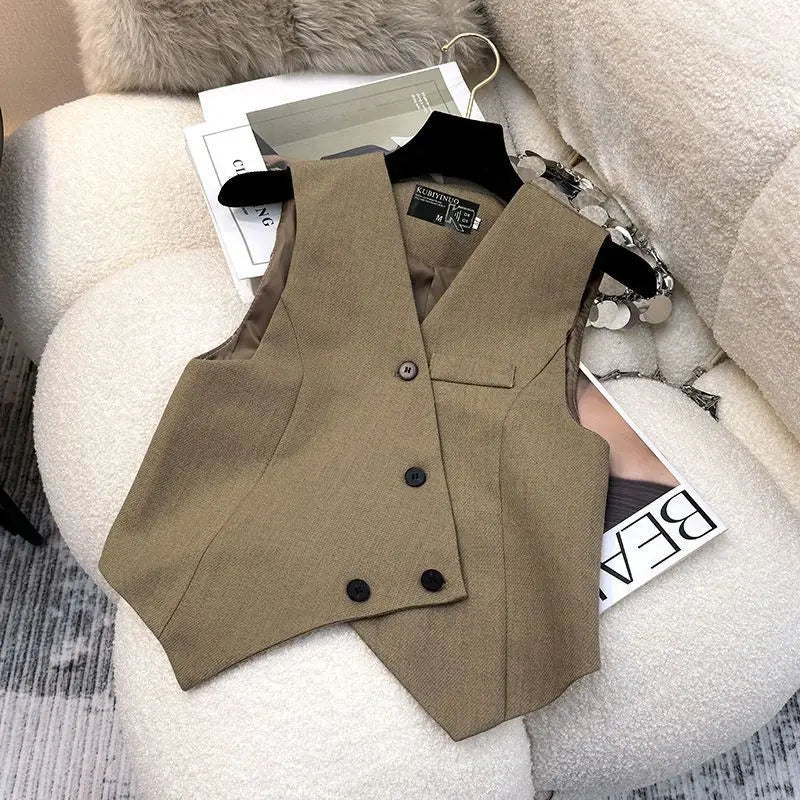 Simple Sleeveless Suit Vest Casual Wide Leg Pants Two-piece Set
