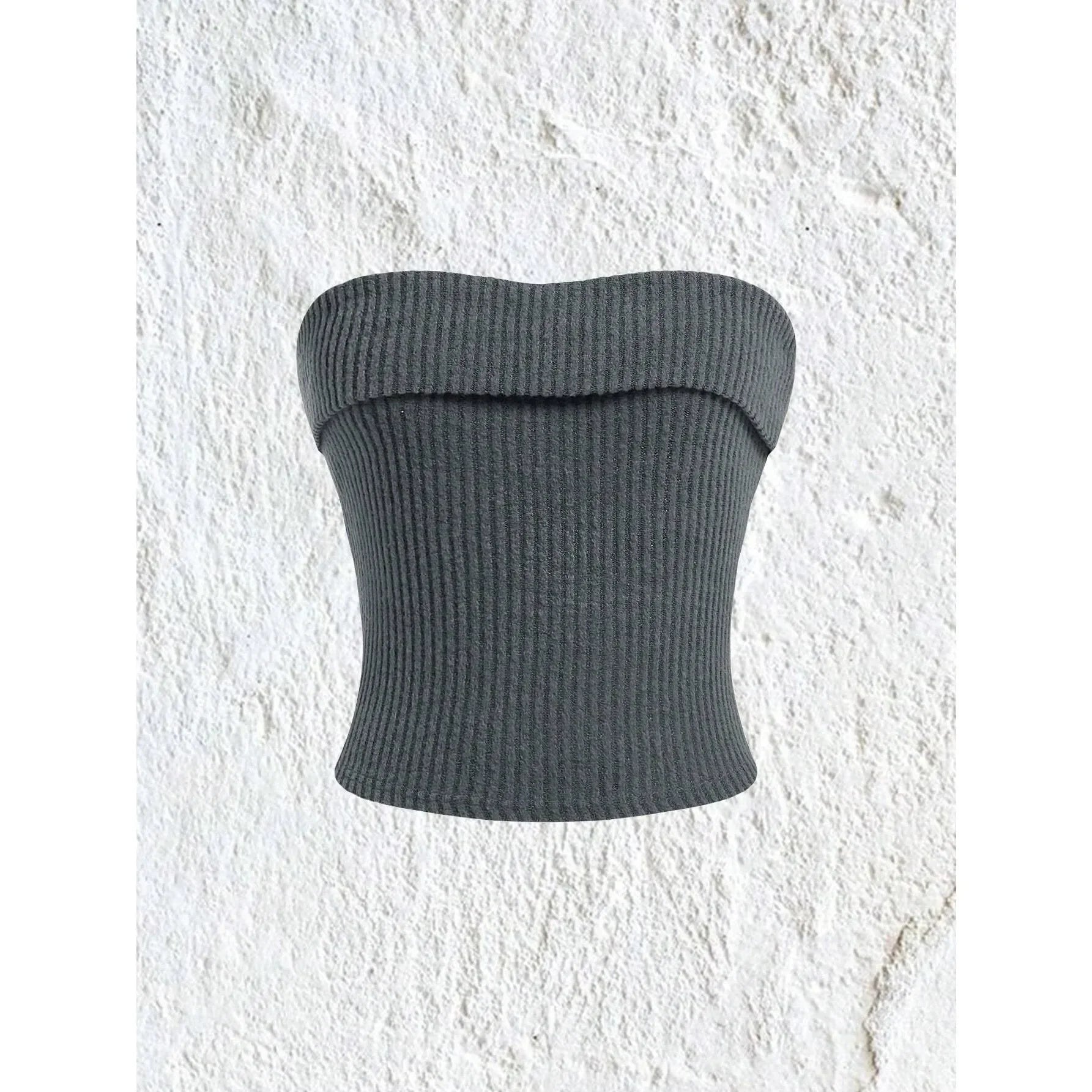 Rib-knit Tube Top Y2K Clothes Grunge Punk Solid Strapless Sleeveless Slim Fit Crop Tank Top Streetwear