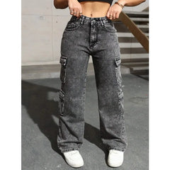 Jeans Y2k Jeans High Waist Stretch Cargo Pants Multiple Pockets Casual Trousers