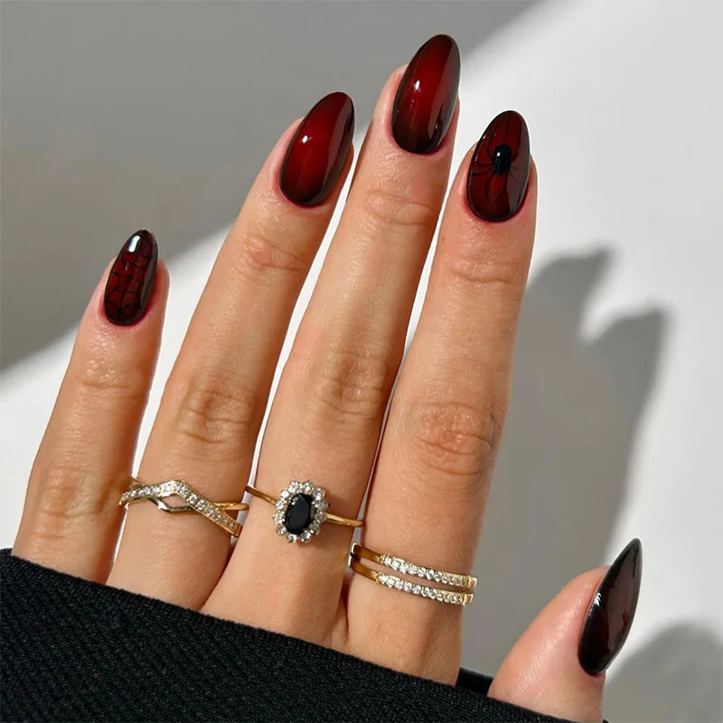 24Pcs Matte Almond False Nails with Glue Glitter Butterfly Fake Nail Press Ons Black Gradient Artificial Nail Tips