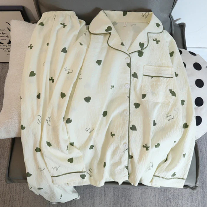 Print Flower Soft Thin Pajama Set Casual 2 Pieces Pajama Set Full Length Sleepwear