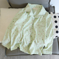 2 PCS Pajama Sleepwear Pajama Set Long Sleeved Pants Suit Peach Print Ventilate Soft Comfortable Home Leisure Home Clothes